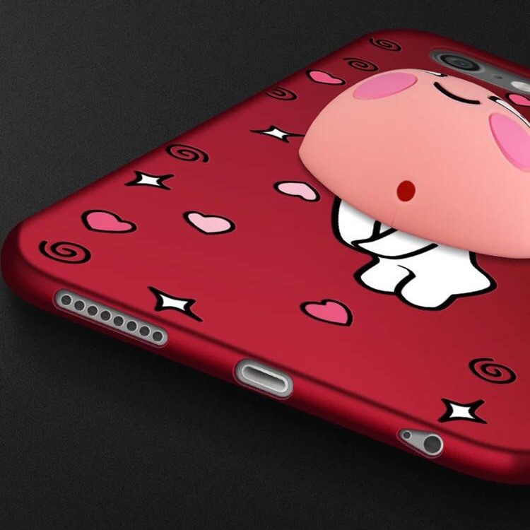 For iPhone 6s 6 3D Cartoon Peach Cable Winder TPU Kickstand Back Cover - Red / Peach in Love-8