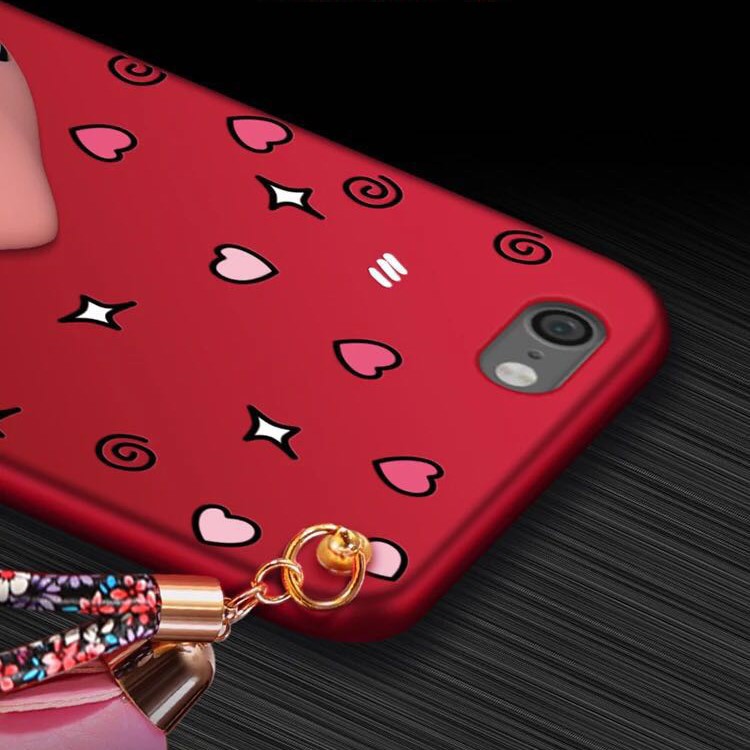 For iPhone 6s 6 3D Cartoon Peach Cable Winder TPU Kickstand Back Cover - Red / Peach in Love-9