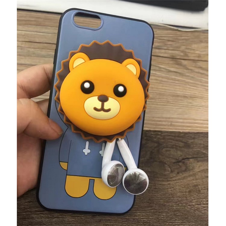 Creative Patterned Adorable Silicon Lion Cable Winder TPU Kickstand Phone Case for iPhone 6S/6 4.7 inch-1