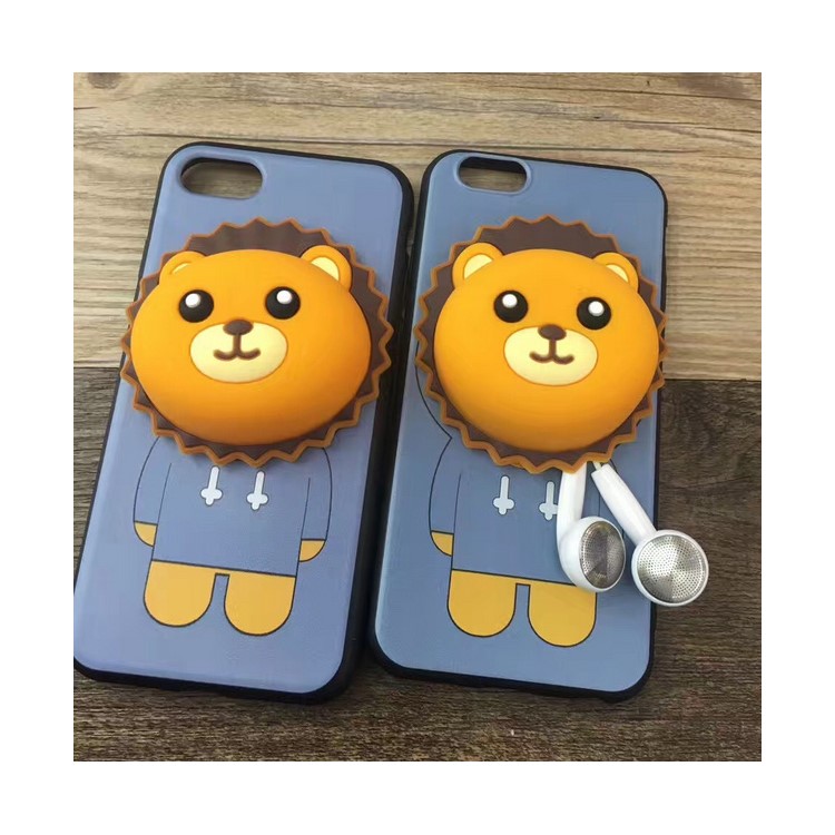 Creative Patterned Adorable Silicon Lion Cable Winder TPU Kickstand Phone Case for iPhone 6S/6 4.7 inch-5