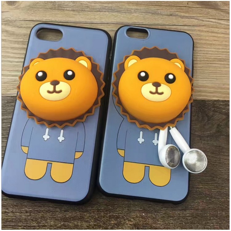 Creative Patterned Adorable Silicon Lion Cable Winder TPU Kickstand Phone Case for iPhone 6S/6 4.7 inch-7