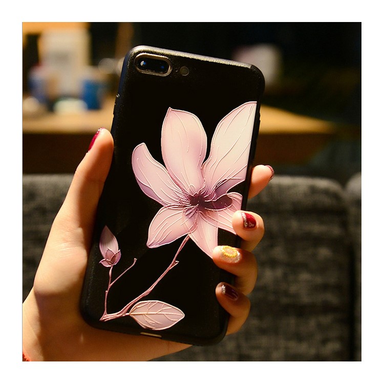 For iPhone 7 Plus 5.5 Embossment Flower Matte TPU Mobile Phone Case Cover - Lotus-1