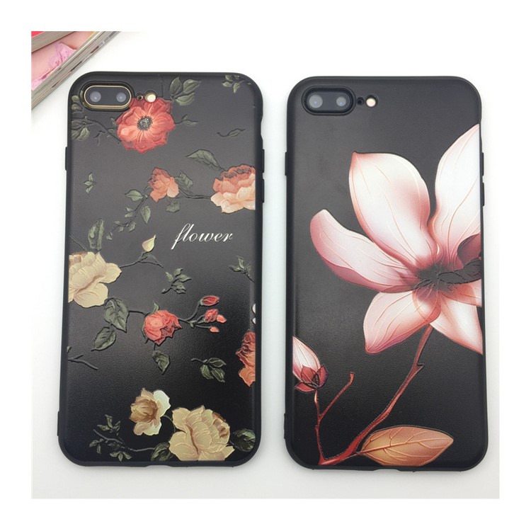 For iPhone 7 Plus 5.5 Embossment Flower Matte TPU Mobile Phone Case Cover - Lotus-5