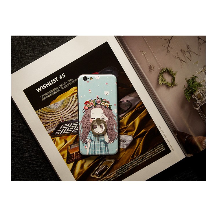 Embossment Patterned Plastic + TPU Hybrid Back Case with Kickstand for iPhone 6S/6 4.7 inch - Pretty Girl-2