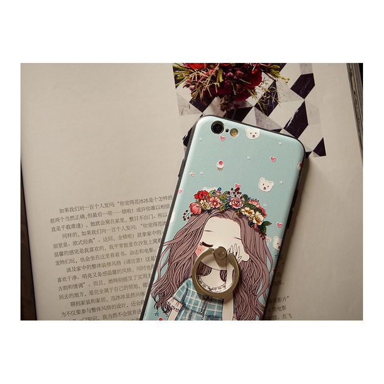 Embossment Patterned Plastic + TPU Hybrid Back Case with Kickstand for iPhone 6S/6 4.7 inch - Pretty Girl-3