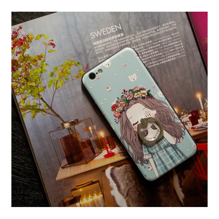 Embossment Patterned Plastic + TPU Hybrid Back Case with Kickstand for iPhone 6S/6 4.7 inch - Pretty Girl-4