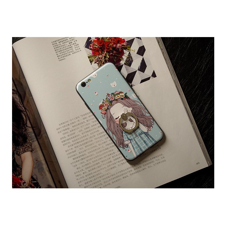 Embossment Patterned Plastic + TPU Hybrid Back Case with Kickstand for iPhone 6S/6 4.7 inch - Pretty Girl-5