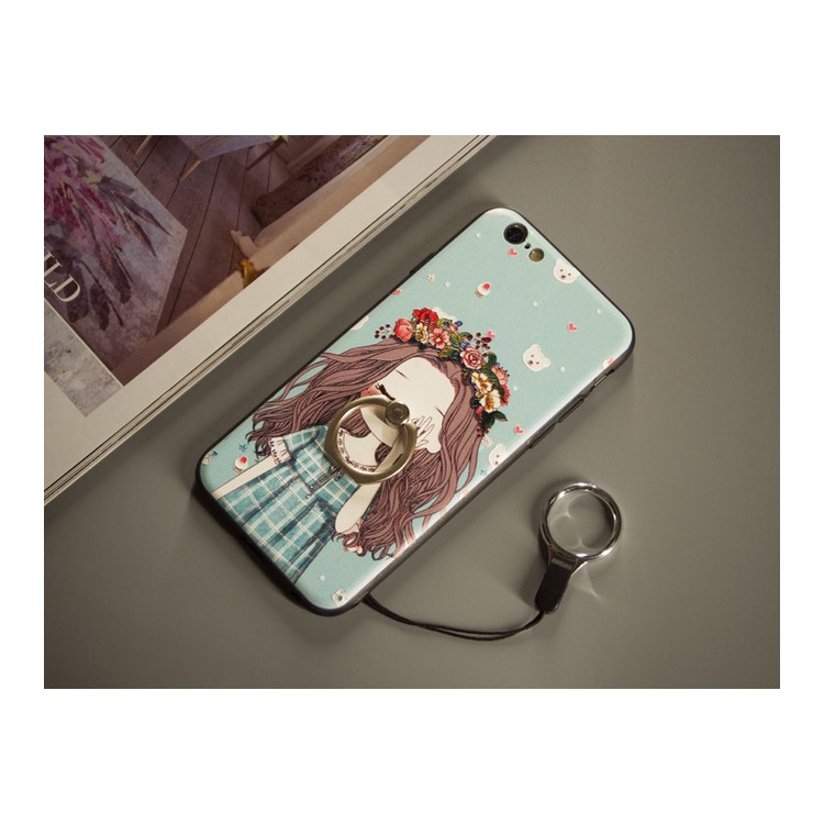 Embossment Patterned Plastic + TPU Hybrid Back Case with Kickstand for iPhone 6S/6 4.7 inch - Pretty Girl-6