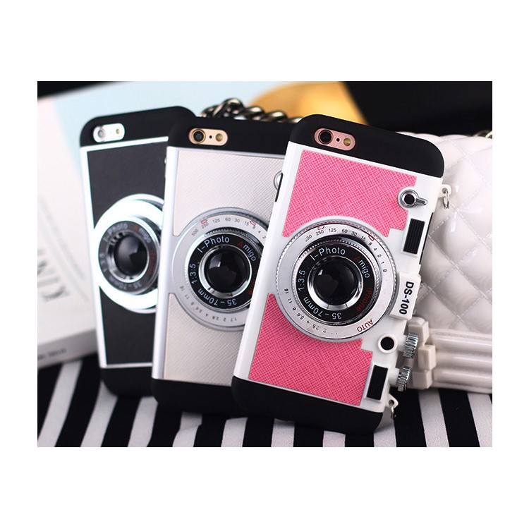 3D Amigo Camera Shape Retro Style Silicone Plastic Back Case with Lanyard for iPhone 6s 6 - White-11