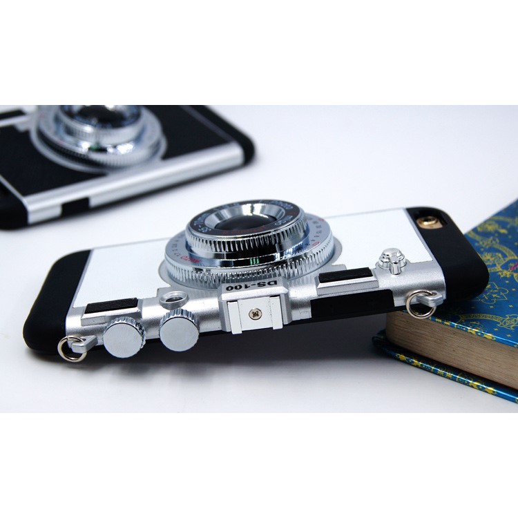 3D Amigo Camera Shape Retro Style Silicone Plastic Back Case with Lanyard for iPhone 6s 6 - White-2