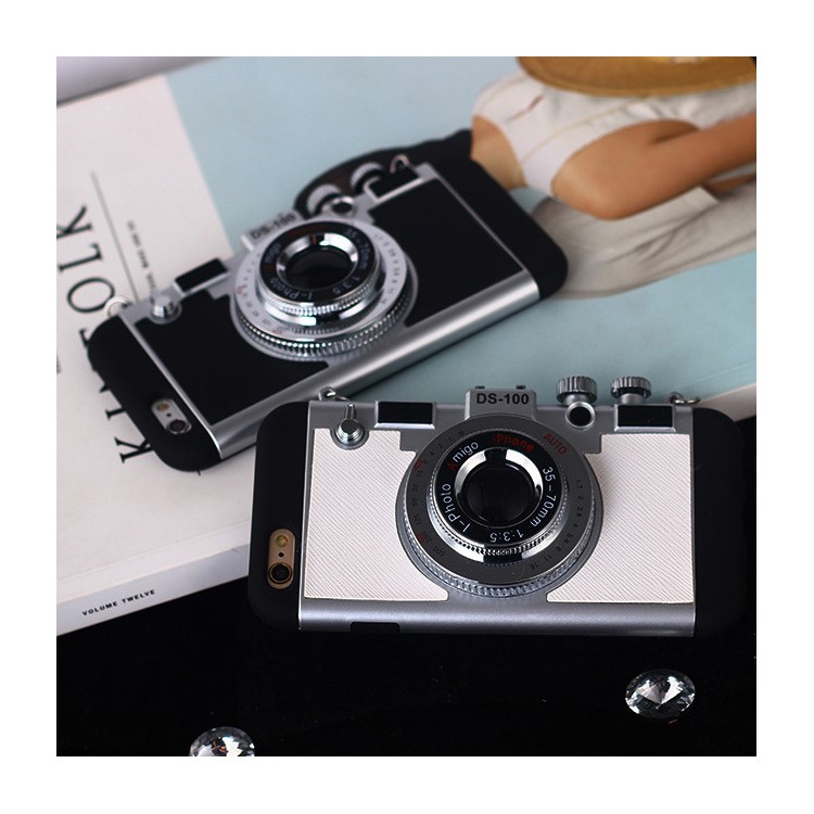 3D Amigo Camera Shape Retro Style Silicone Plastic Back Case with Lanyard for iPhone 6s 6 - White-4