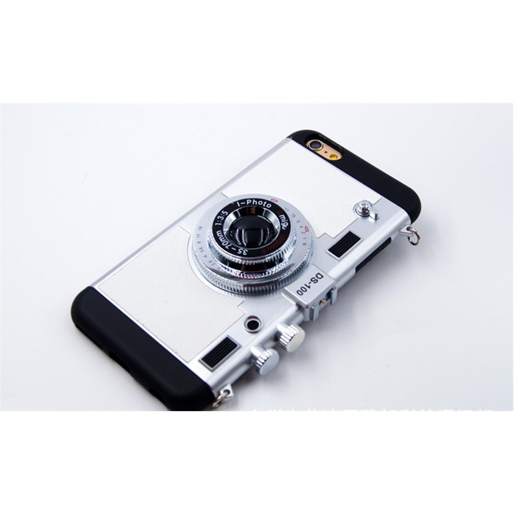 3D Amigo Camera Shape Retro Style Silicone Plastic Back Case with Lanyard for iPhone 6s 6 - White-5