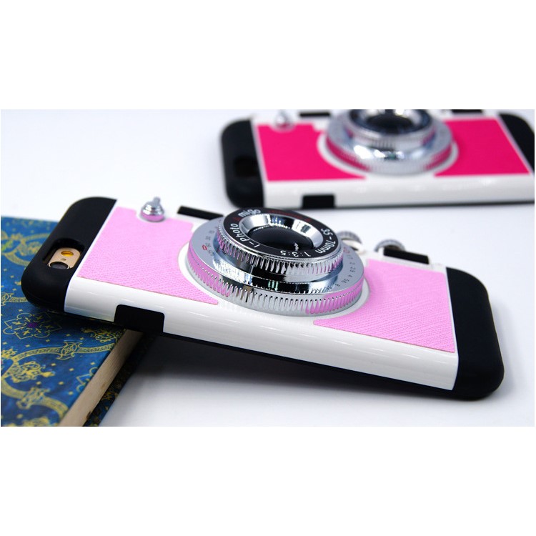 Retro 3D Amigo Camera Shape Silicone PC Hybrid Phone Cover with Lanyard for iPhone 6s 6 - Pink-2