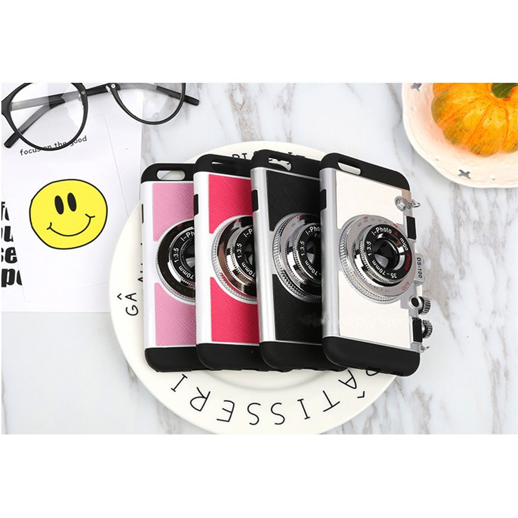 Retro 3D Amigo Camera Shape Silicone PC Hybrid Phone Cover with Lanyard for iPhone 6s 6 - Pink-7