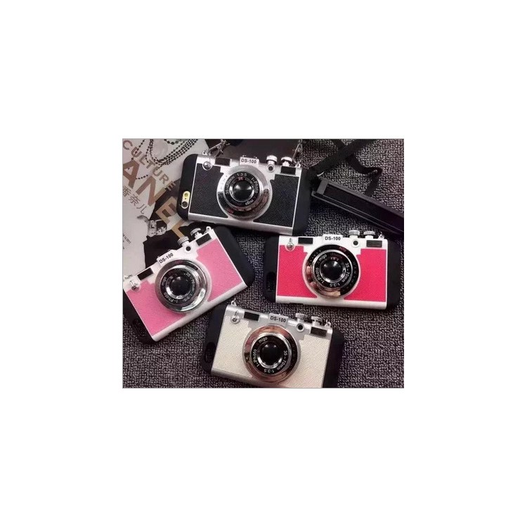 Retro 3D Amigo Camera Shape Silicone PC Hybrid Phone Cover with Lanyard for iPhone 6s 6 - Pink-8