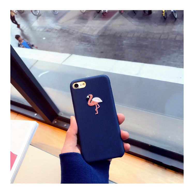 Embroidered Flamingo Cloth Texture PU Leather Protective Cover for iPhone 8 / 7 4.7 inch - Blue-1