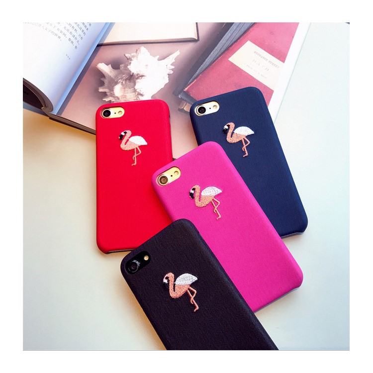 Embroidered Flamingo Cloth Texture PU Leather Protective Cover for iPhone 8 / 7 4.7 inch - Blue-2