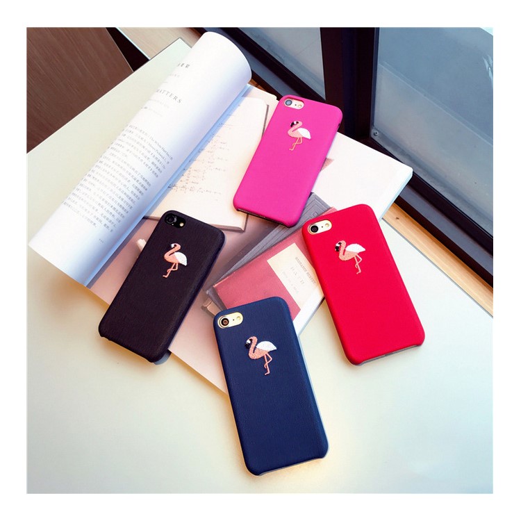 Embroidered Flamingo Cloth Texture PU Leather Protective Cover for iPhone 8 / 7 4.7 inch - Blue-3