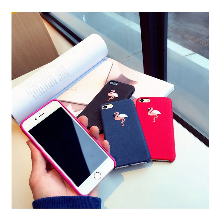 Embroidered Flamingo Cloth Texture PU Leather Protective Cover for iPhone 8 / 7 4.7 inch - Blue-4