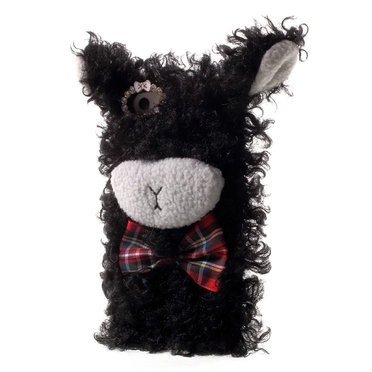 Bling Rhinestone Decor 3D Cute Fluffy Sheep Shape TPU Back Case for iPhone SE/5s/5 - Black-3