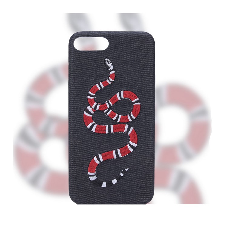 Embroidery Design TPU Case for iPhone 8 Plus / 7 Plus 5.5 inch - Red Snake Black Background-1