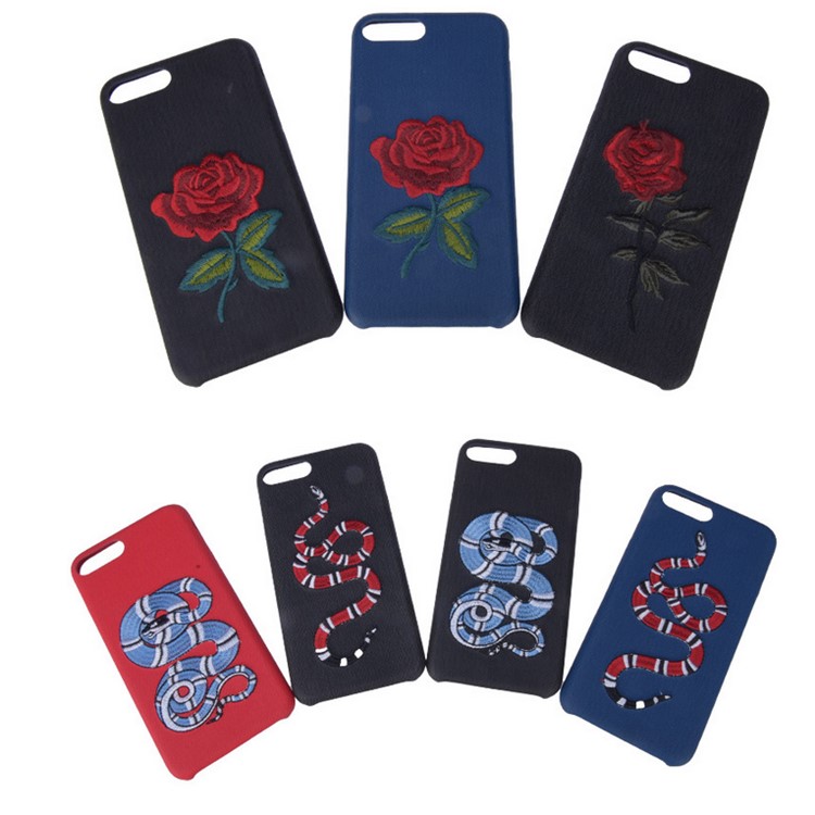 Embroidery Design TPU Case for iPhone 8 Plus / 7 Plus 5.5 inch - Red Snake Black Background-2