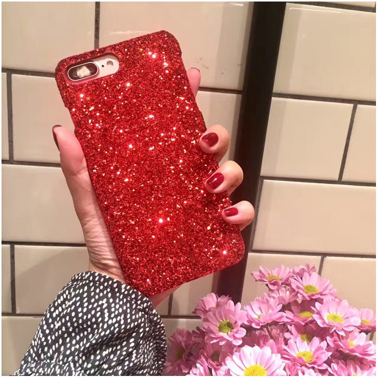 Glitter Powder Rhinestones Decorated PC Hard Cover for iPhone7 Plus - Red-1