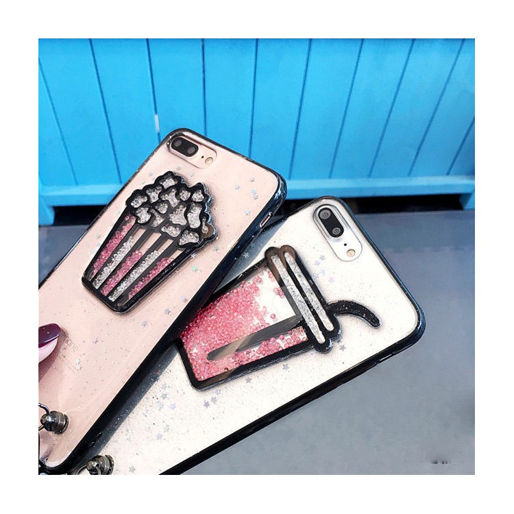 3D Flowing Beads Glitter Powder TPU Phone Case with Strap for iPhone 7 Plus - Drink-6
