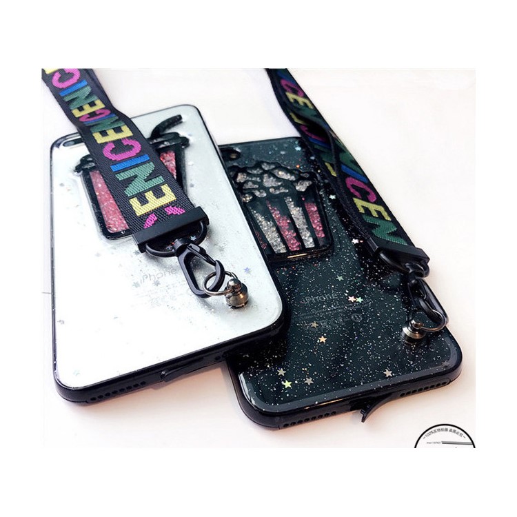 3D Flowing Beads Glitter Powder TPU Phone Case with Strap for iPhone 7 Plus - Drink-7