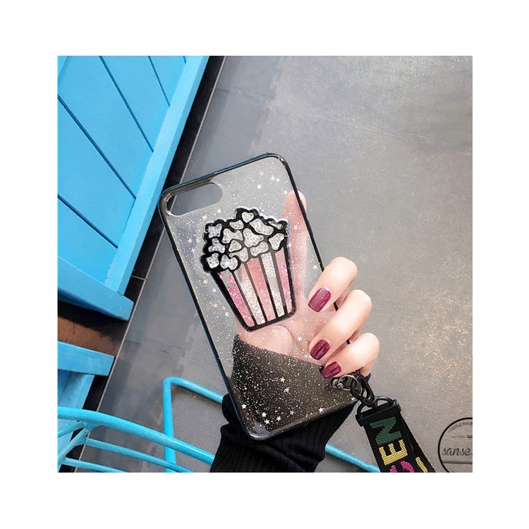 3D Flowing Beads Glitter Powder TPU Cover Case Shell with Strap for iPhone 8 Plus / 7 Plus 5.5 inch - Popcorn-2