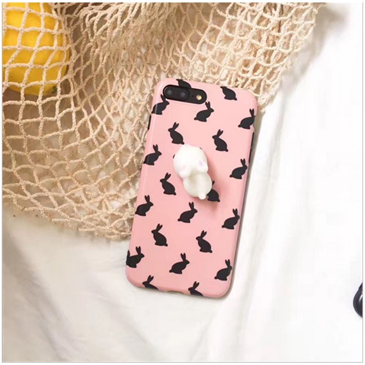 Squishy 3D Soft Silicone Rabbit IMD Silicone Squishy Phone Case for iPhone 7 Plus - Pink-1