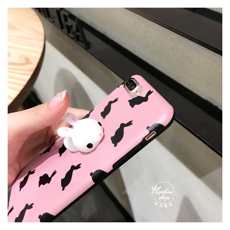 Squishy 3D Soft Silicone Rabbit IMD Silicone Squishy Phone Case for iPhone 7 Plus - Pink-3