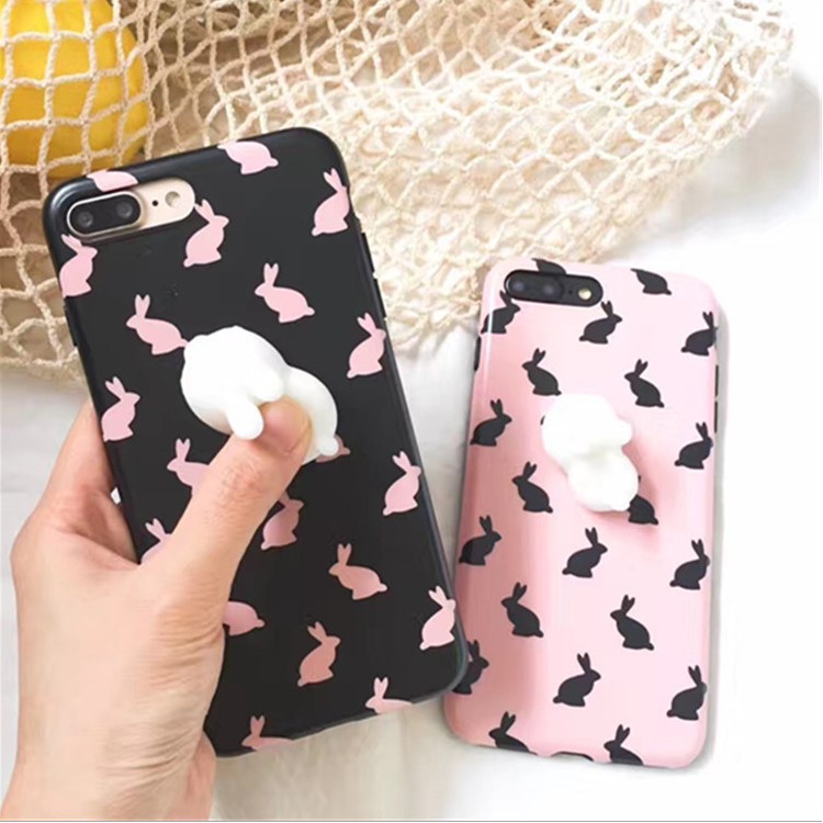Squishy 3D Soft Silicone Rabbit IMD Silicone Squishy Phone Case for iPhone 7 Plus - Pink-7