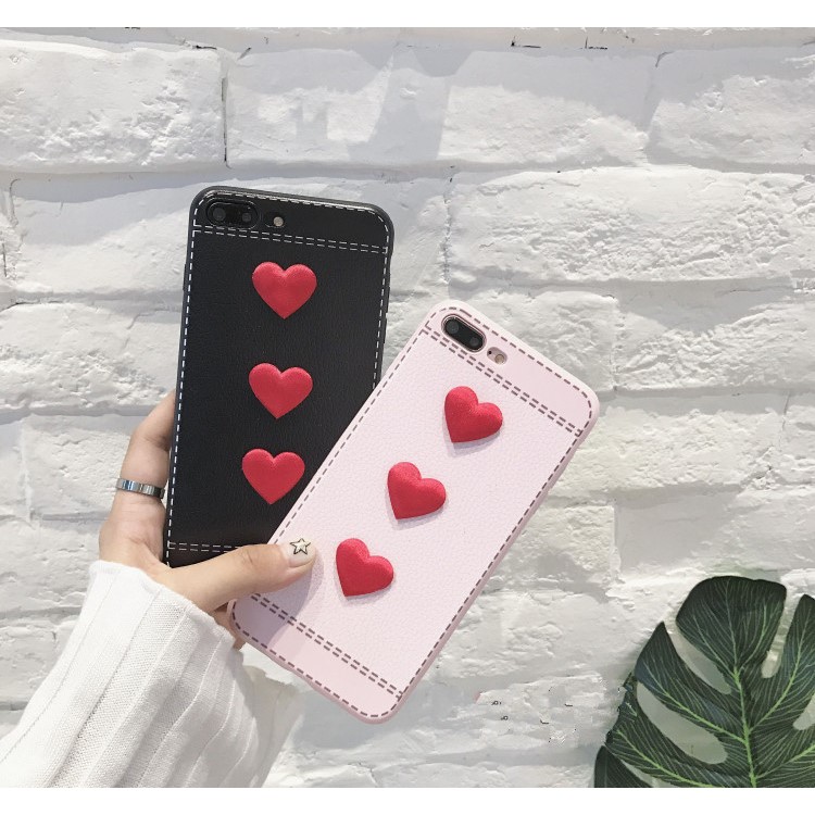 Love Heart Shape Leather Coated Soft Silicone Back Mobile Cover for iPhone 8 Plus/7 Plus - Pink-2