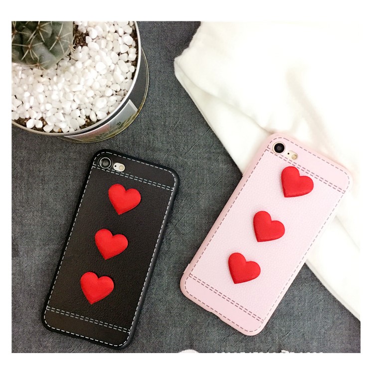 Love Heart Shape Leather Coated Soft Silicone Back Mobile Cover for iPhone 8 Plus/7 Plus - Pink-4
