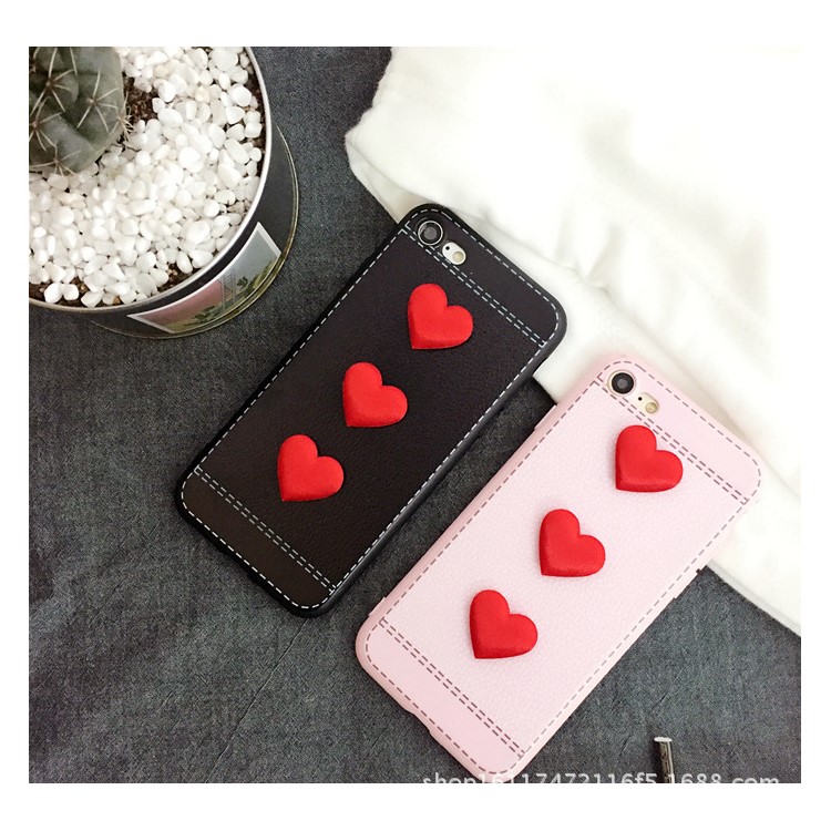 Love Heart Shape Leather Coated Soft Silicone Back Mobile Cover for iPhone 8 Plus/7 Plus - Pink-5