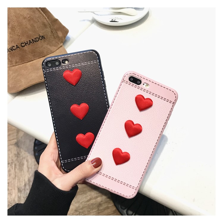 Love Heart Shape Leather Coated Soft Silicone Back Mobile Cover for iPhone 8 Plus/7 Plus - Pink-6