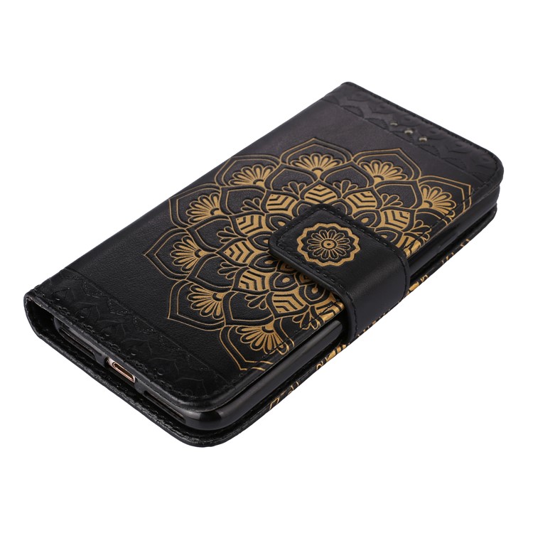 Imprinted Flower Pattern Detachable 2-in-1 TPU+PU Leather Stand Wallet Phone Case for iPhone 7 4.7 inch - Black-3
