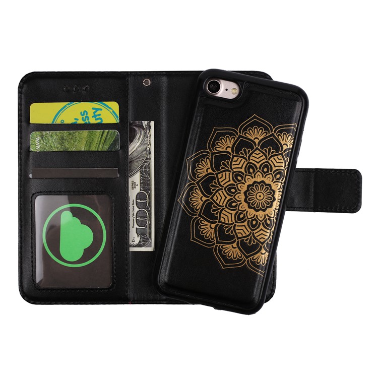 Imprinted Flower Pattern Detachable 2-in-1 TPU+PU Leather Stand Wallet Phone Case for iPhone 7 4.7 inch - Black-6