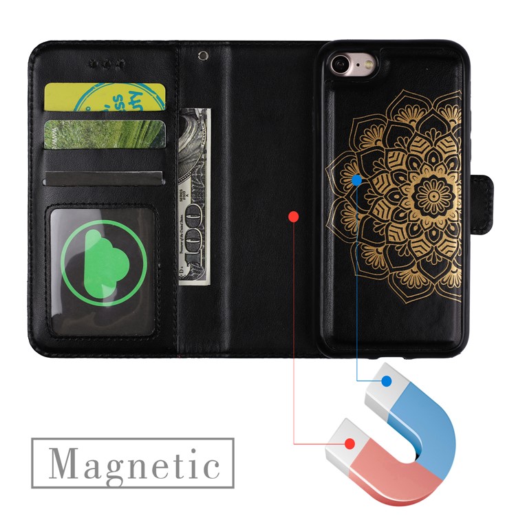 Imprinted Flower Pattern Detachable 2-in-1 TPU+PU Leather Stand Wallet Phone Case for iPhone 7 4.7 inch - Black-8