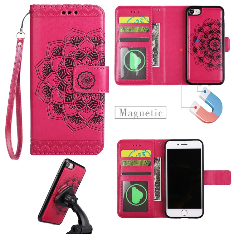 Imprinted Flower Pattern Detachable 2-in-1 TPU+PU Leather Stand Wallet Phone Cover for iPhone 8 / 7 4.7 inch - Rose-1