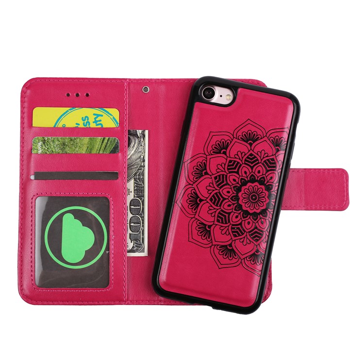Imprinted Flower Pattern Detachable 2-in-1 TPU+PU Leather Stand Wallet Phone Cover for iPhone 8 / 7 4.7 inch - Rose-11