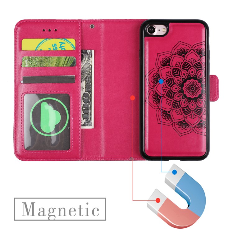Imprinted Flower Pattern Detachable 2-in-1 TPU+PU Leather Stand Wallet Phone Cover for iPhone 8 / 7 4.7 inch - Rose-15