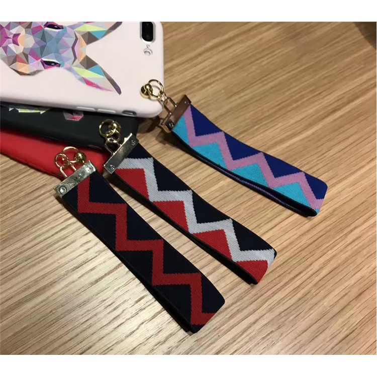 Fashion Wolf Pattern Rivets Cell Phone Case Accessory with Wrist strap for iPhone 7 Plus - Red-7