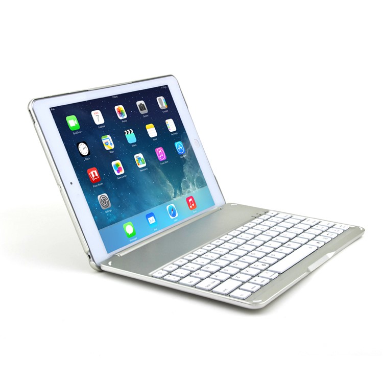 WITSPAD F8S Aluminum Bluetooth Keyboard Stand Cover for iPad Air w/ Colorful Backlight - Silver Color-10