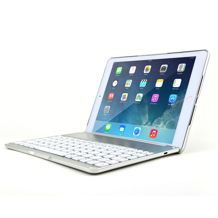 WITSPAD F8S Aluminum Bluetooth Keyboard Stand Cover for iPad Air w/ Colorful Backlight - Silver Color-16
