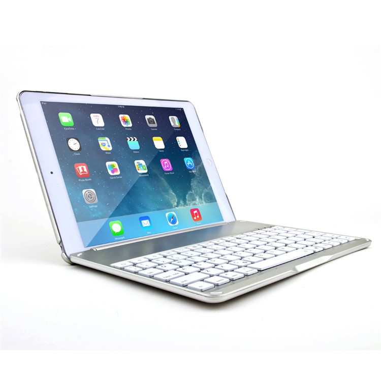 WITSPAD F8S Aluminum Bluetooth Keyboard Stand Cover for iPad Air w/ Colorful Backlight - Silver Color-18