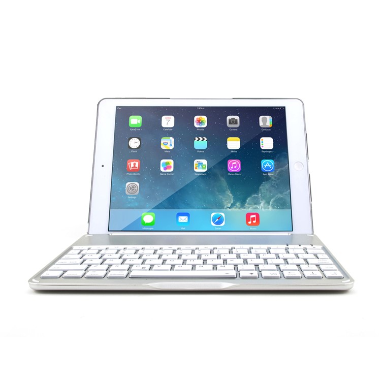 WITSPAD F8S Aluminum Bluetooth Keyboard Stand Cover for iPad Air w/ Colorful Backlight - Silver Color-19