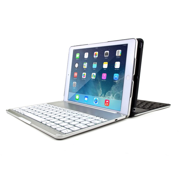 WITSPAD F8S Aluminum Bluetooth Keyboard Stand Cover for iPad Air w/ Colorful Backlight - Silver Color-21