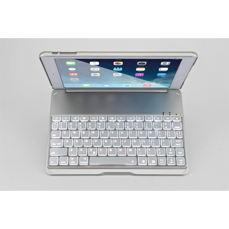 WITSPAD F8S Aluminum Bluetooth Keyboard Stand Cover for iPad Air w/ Colorful Backlight - Silver Color-22